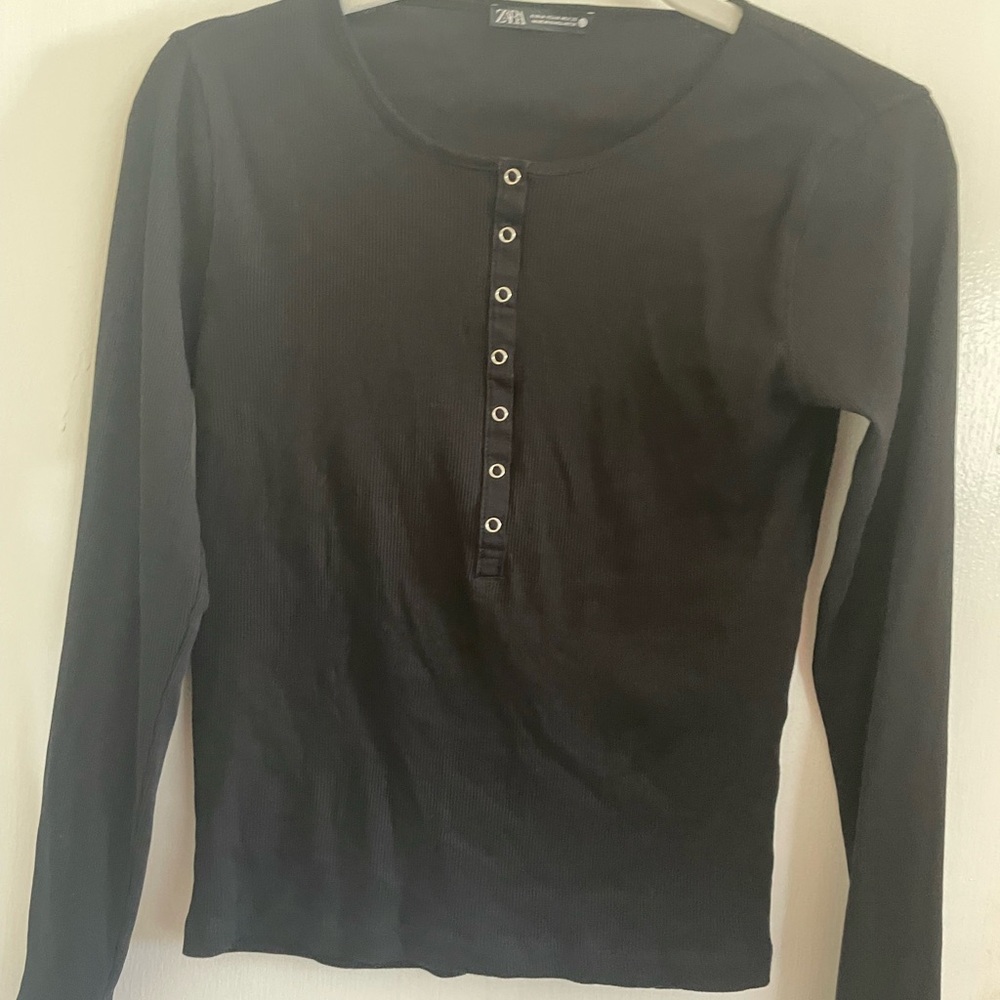 Zara Black Ribbed Knit Top